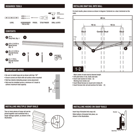 Image of Quick Release 5-piece Snap Rail Kit Garage Organizer System